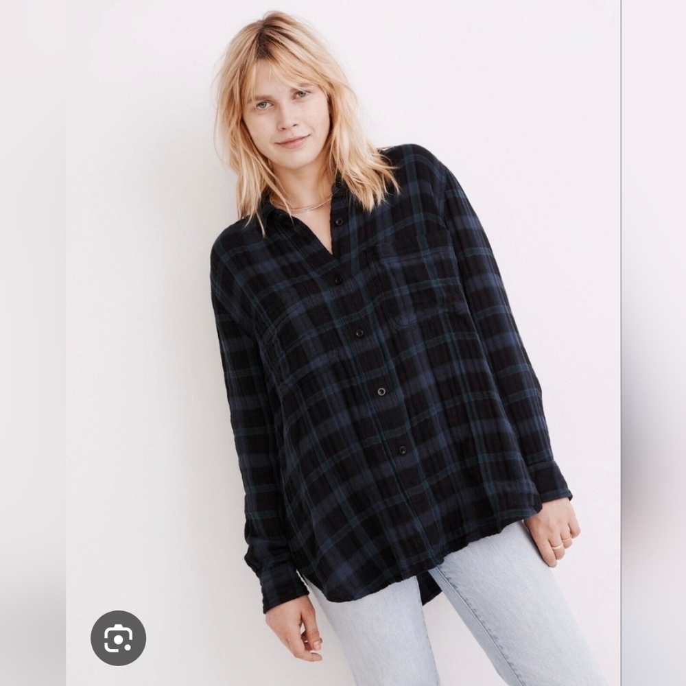 Madewell Black and Blue Plaid Shirt